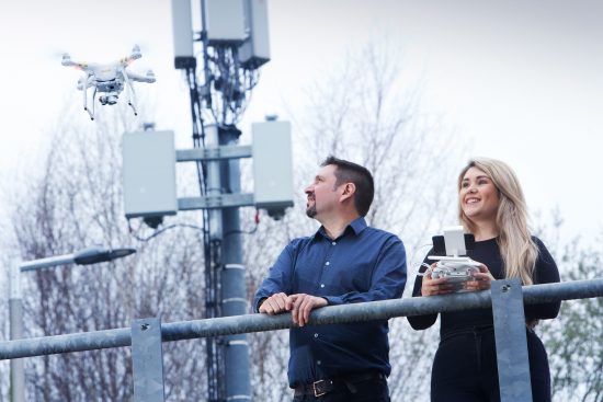 Vodafone UK’s Jade Knight, Head of Network Deployment for the South, and Peter Rodriquez, Head of 5G Delivery, pictured conducting the UK’s first test of new 5G spectrum