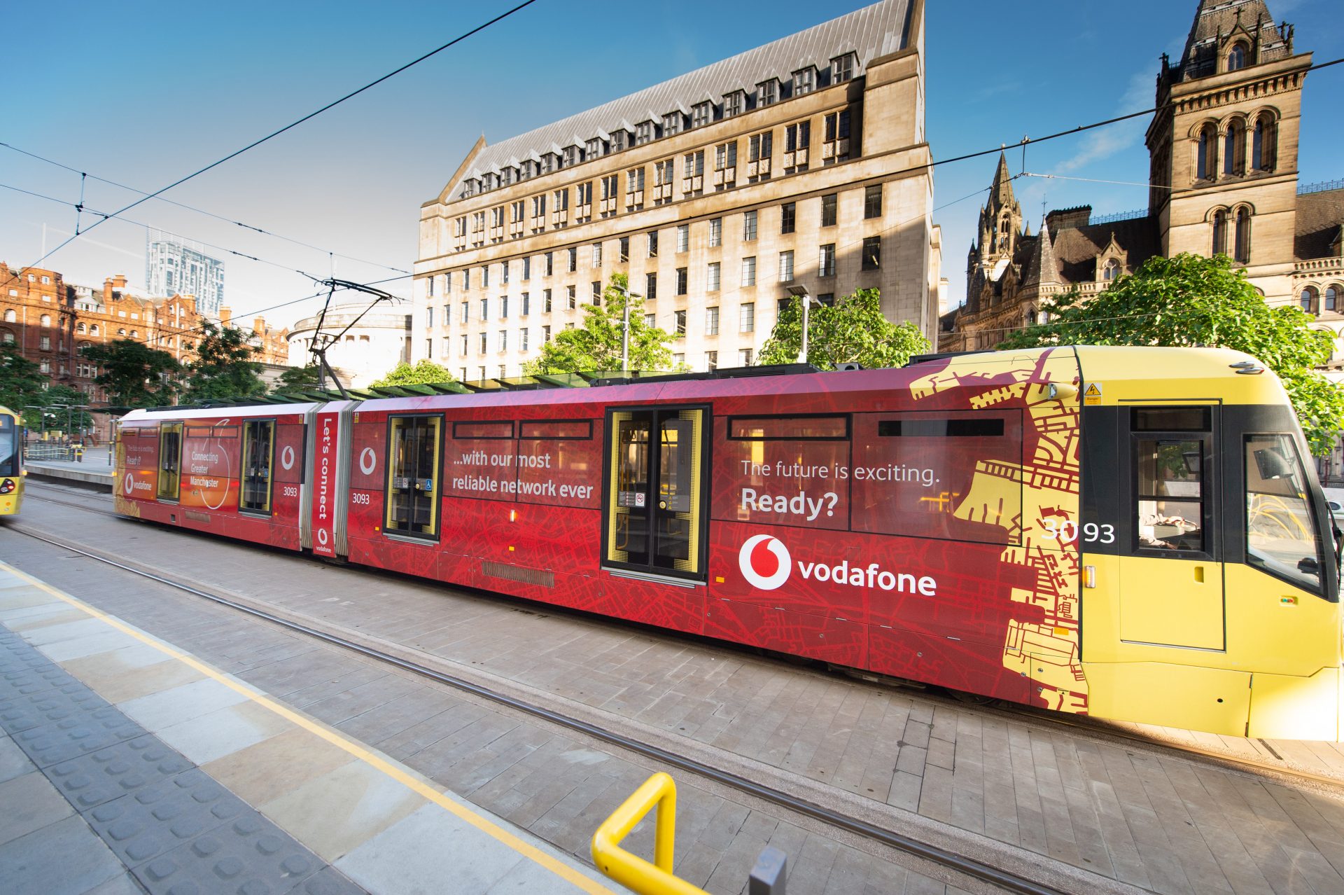 Photo of a #Vodafonetram passing through St Peter's Square, Manchester