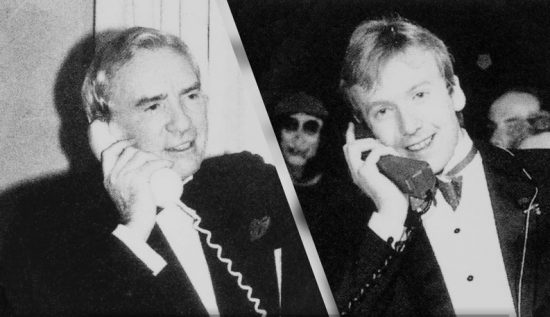 Michael and Sir Ernest Harrison Making First UK Mobile Phone Call