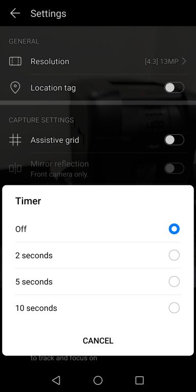 screenshot of the timer options in an Android camera app