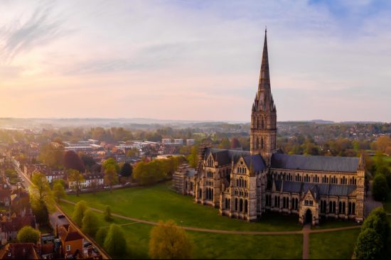 Aerial view of Salisbury and its cathedral