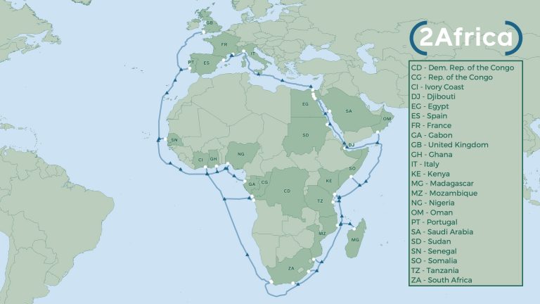 A map of the 2Africa cable project