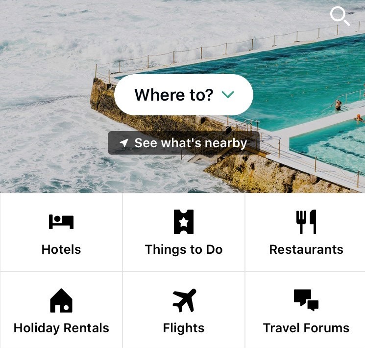 Mobile travel app home page