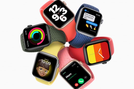 Apple Watches in a circular arrangement