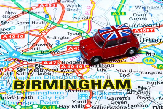 British toy Mini on map of Midlands
