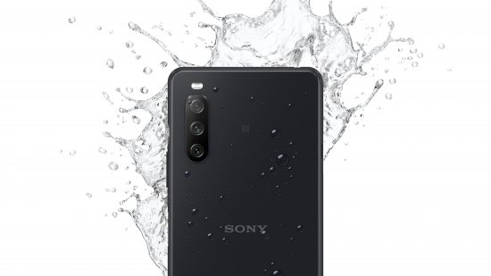 illustrative image of the Sony Xperia 10 III splashed by water