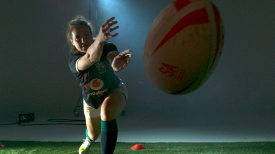 promotional image of rugby player Emily Scarratt and Vodafone PlayerConnect