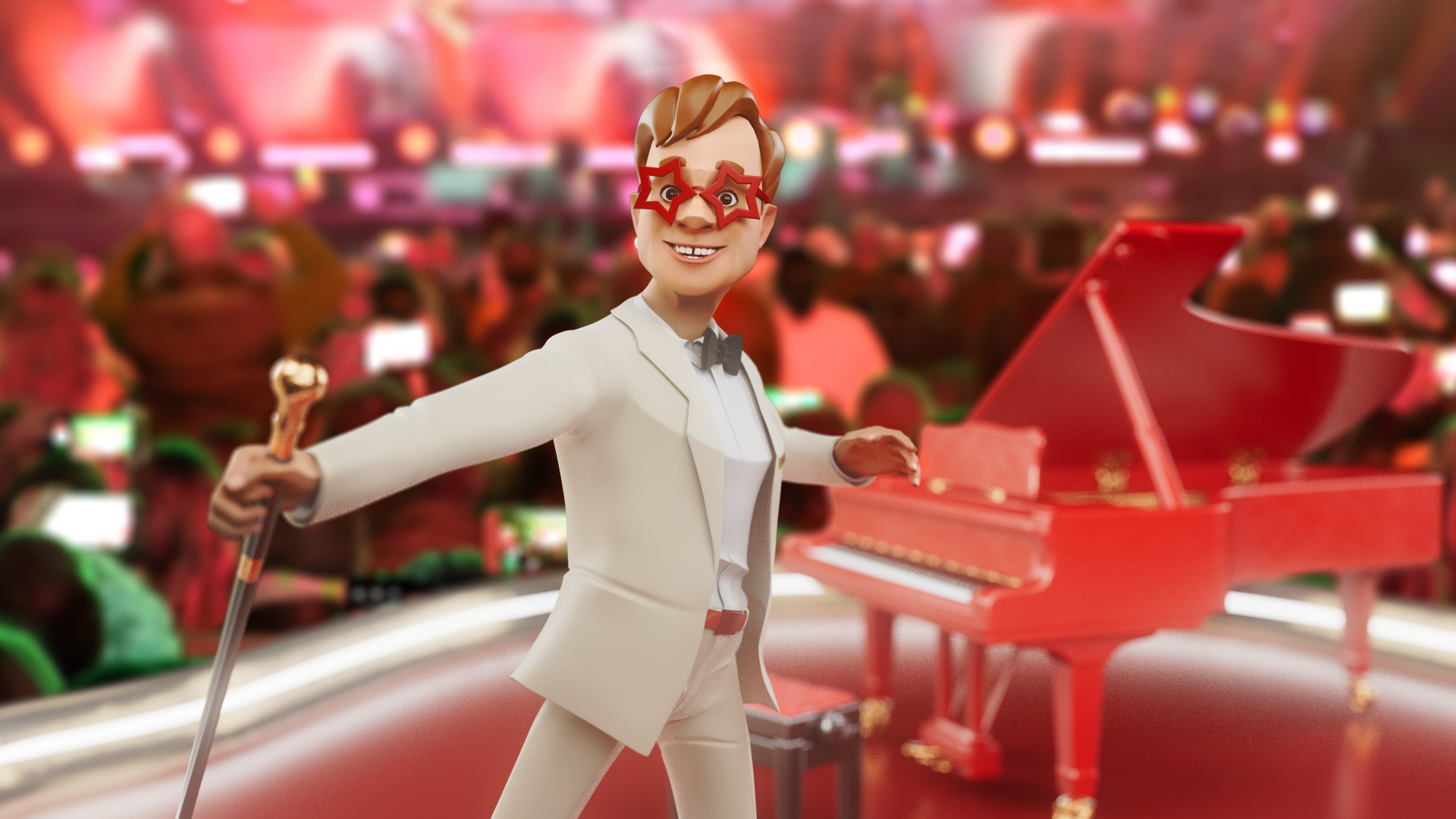 image of the augmented reality miniature version of Elton John from the ‘Elton John X Vodafone’ app